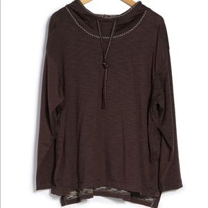 Max Studio Brown Funnel Neck Pullover Hoodie